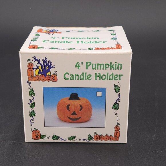 Vintage Halloween Pumpkin Jack O'Lantern Ceramic Candle Holder 4" - Picture 10 of 12
